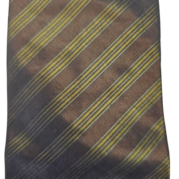 Brandini le Collezioni Silk Suit Tie Brown Angular Stripe Gold Blue/Gray Men 4" - Picture 4 of 5